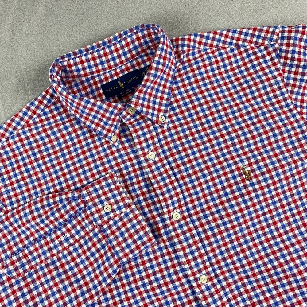 Polo Ralph Lauren Shirt Mens 2XL oxford red blue white check Casual flesh pony
